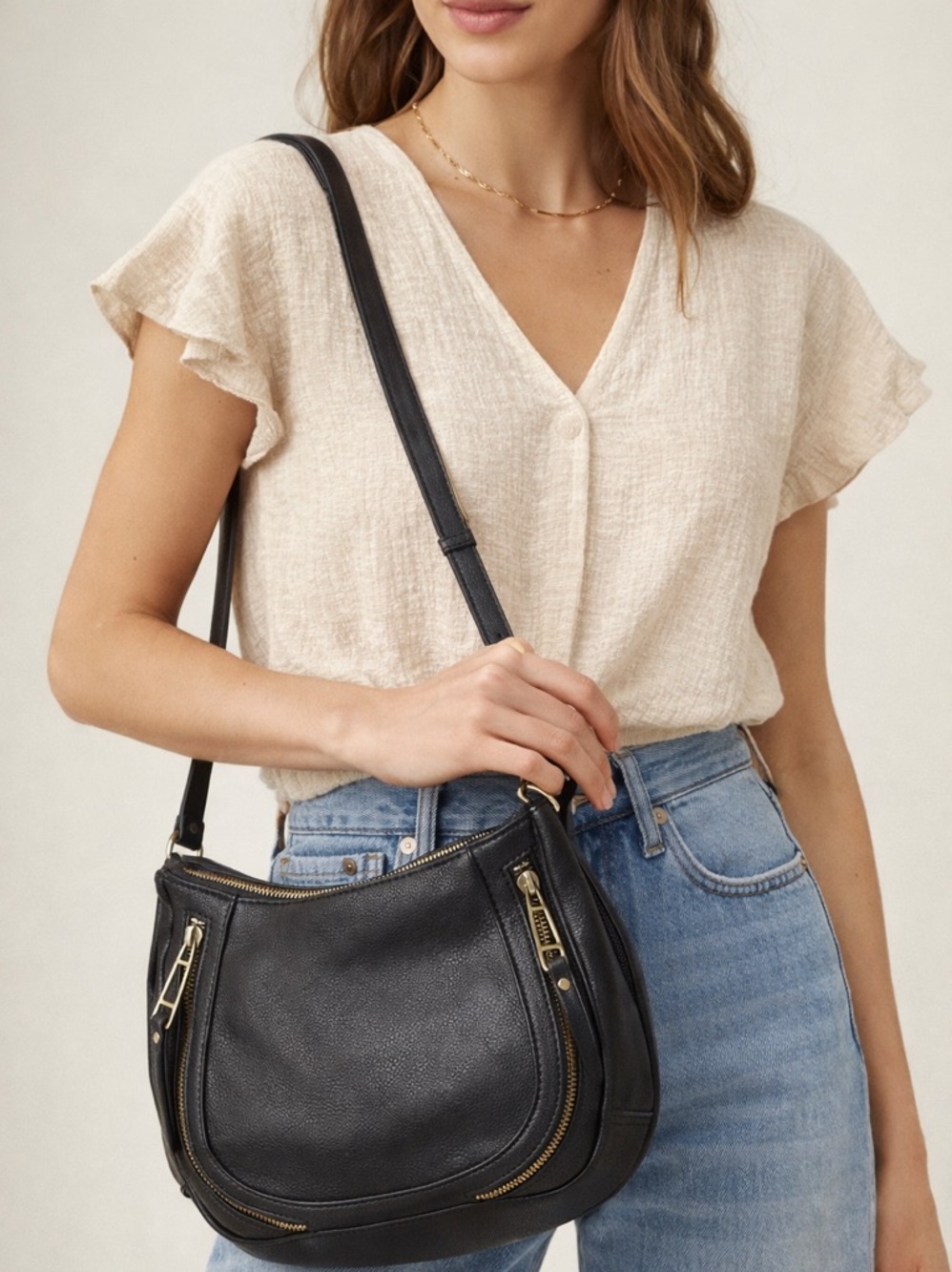 By Anthropologie Zip-Front Crossbody / Hobo Bag